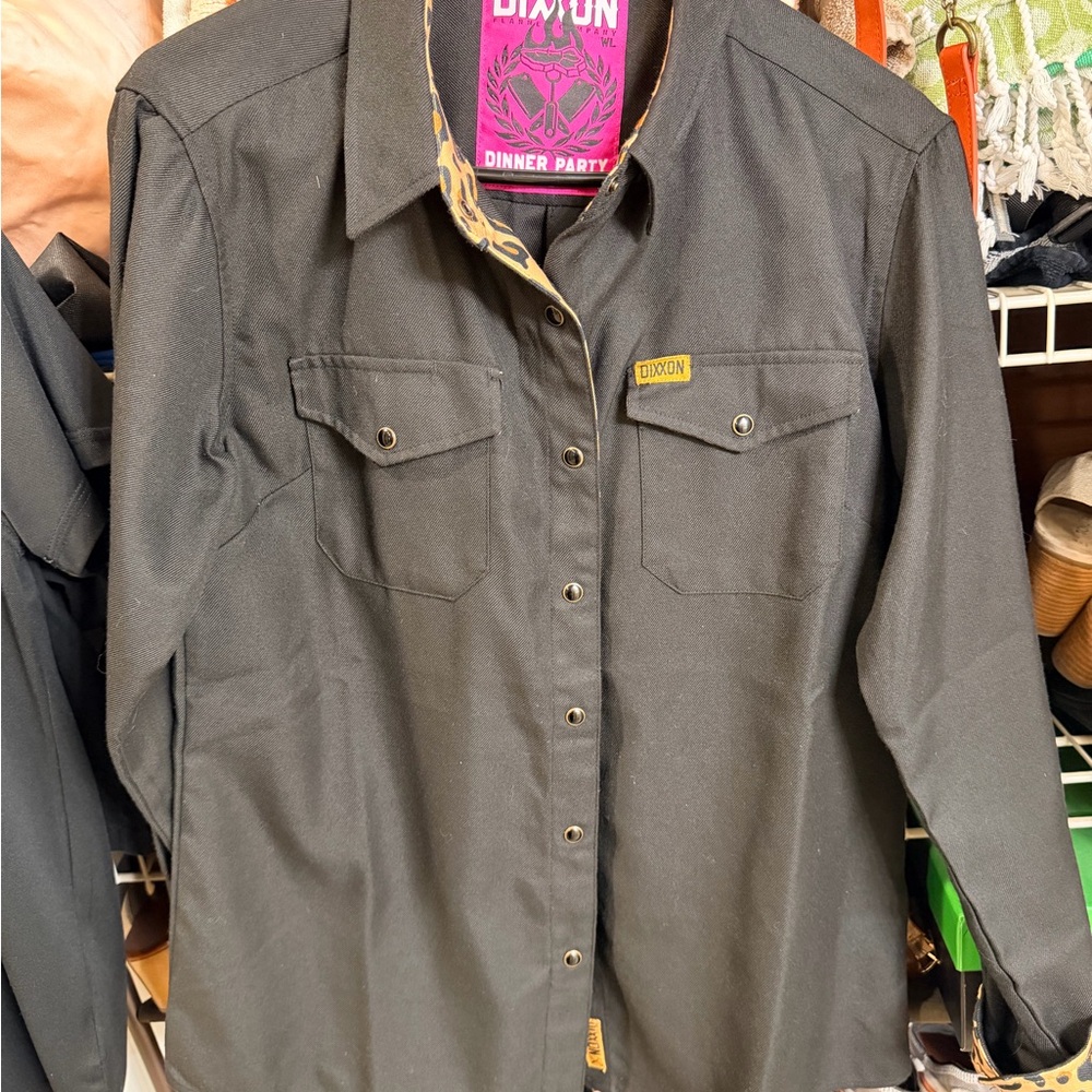 DIXXON “Dinner Party” Black Shirt flannel with Leopard Print Accents - Picture 2 of 4